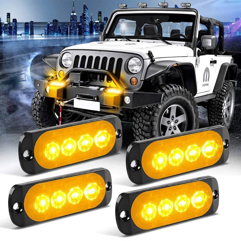 lot 19960 image: KaiDengZhe 4pcs 4LED Red White Ultra Thin Sync Feature Car Truck Mount Surface Caution Emergency Beacon Hazard Flash Warning Strobe Light Bar 12-24V