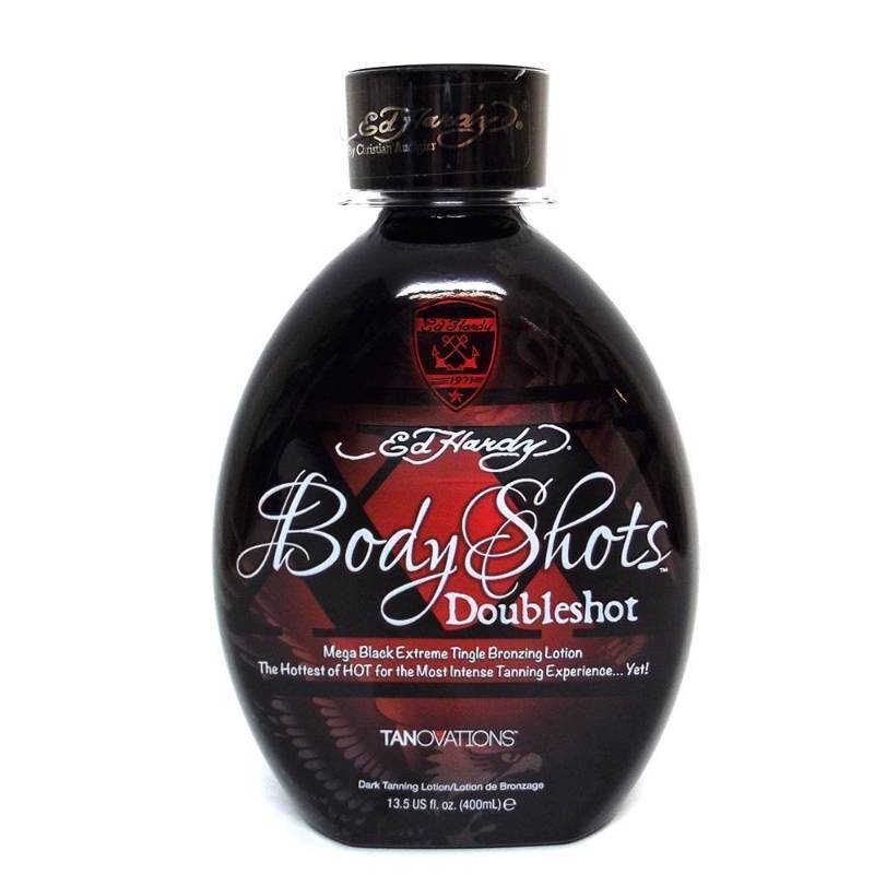 lot 20382 image: Tanovations Ed Hardy Body Shots Double Shot Warning Mega Extreme Hot Tingle, 13.5 oz.