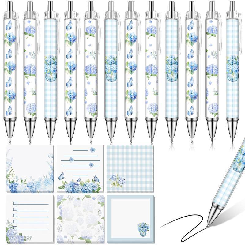 lot 2458 image: Sabary 18 Pcs Stationery Set, 12 Aesthetic Pens & 6 Sticky Notes, Valentines Gifts, Baby Shower Party, Cute Office School Supplies, Gifts for Women Students Nurses Teachers Coworker(Hydrangea)