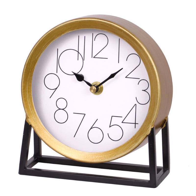 lot 2460 image: VinSees Modern Golden Table Clock on Stand, Decorative Desk and Shelf Clock, Mantel Clock Farmhouse Clock Non-Ticking, Home D�cor for Living Room, Bedroom, Bedside, Desk, Gift Clock (Gold)
