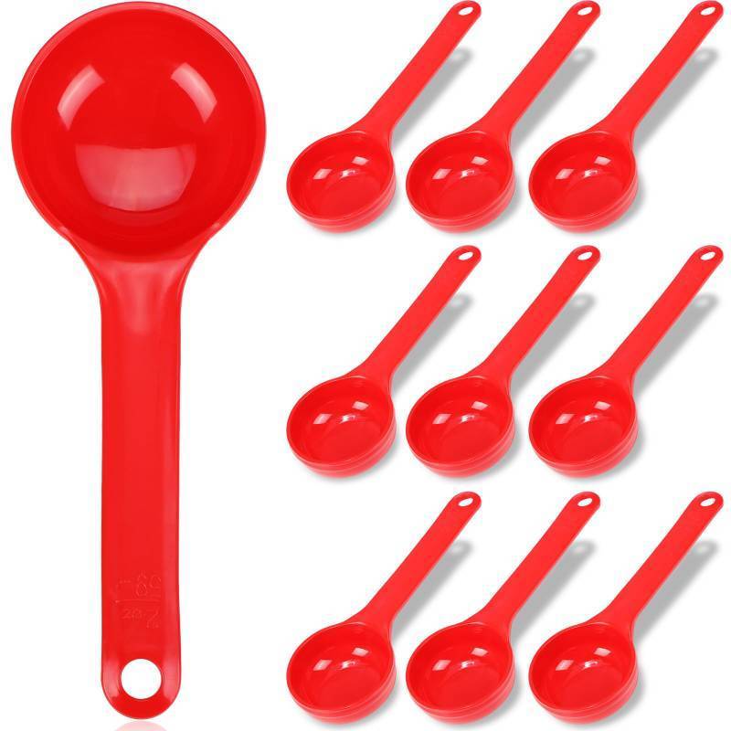 lot 2467 image: Teenyyou 10 Pcs 2 oz Foodservice Products Measure Spoon with Short Handle Measuring Scoop Miser Food Grade Solid Portion Control Spoon for Oatmeal Creatine Coffee Grains Spices Powders(Red)