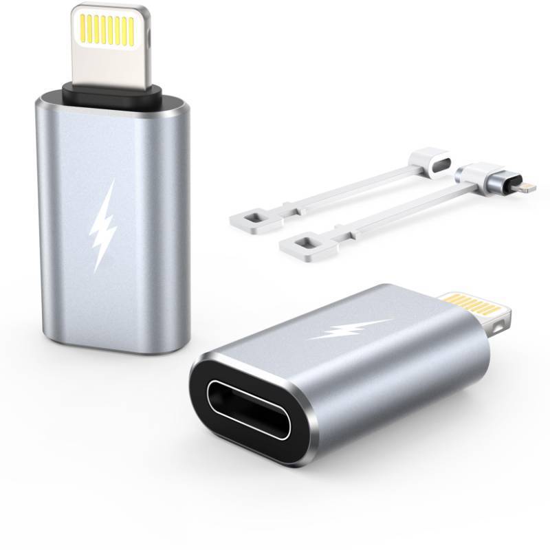 lot 10167 image: TechMatte Female USB C to Male Lightning Adapter 2 Pack 2.2A Charging Data Transfer, Compatible with iPhone 14, 13, 12, 11 Xs iPad iPod AirPods, Not for Audio HeadphonesOTG Firewire Anti-Lost, Grey