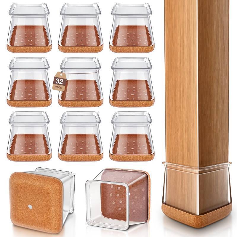 lot 10185 image: Chair Leg Floor Protectors Square Chair Leg Protectors for Hardwood Floors Silicone Caps Felt Strengthen Bottom Protection Anti-Scratch Reduce Noise 32 Pack Clear Square M Fit1316 to 1 (20-26mm)