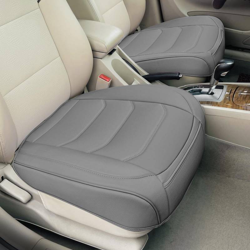 lot 11041 image: BOPUOVRE Car Seat Cover for Luxury & Comfort - PU Leather, Anti-Slip, Full Wrap Protection with Storage Pocket for Bottom Cushion - Universal Fit for 95% of Vehicles (Gray,2 Piece)