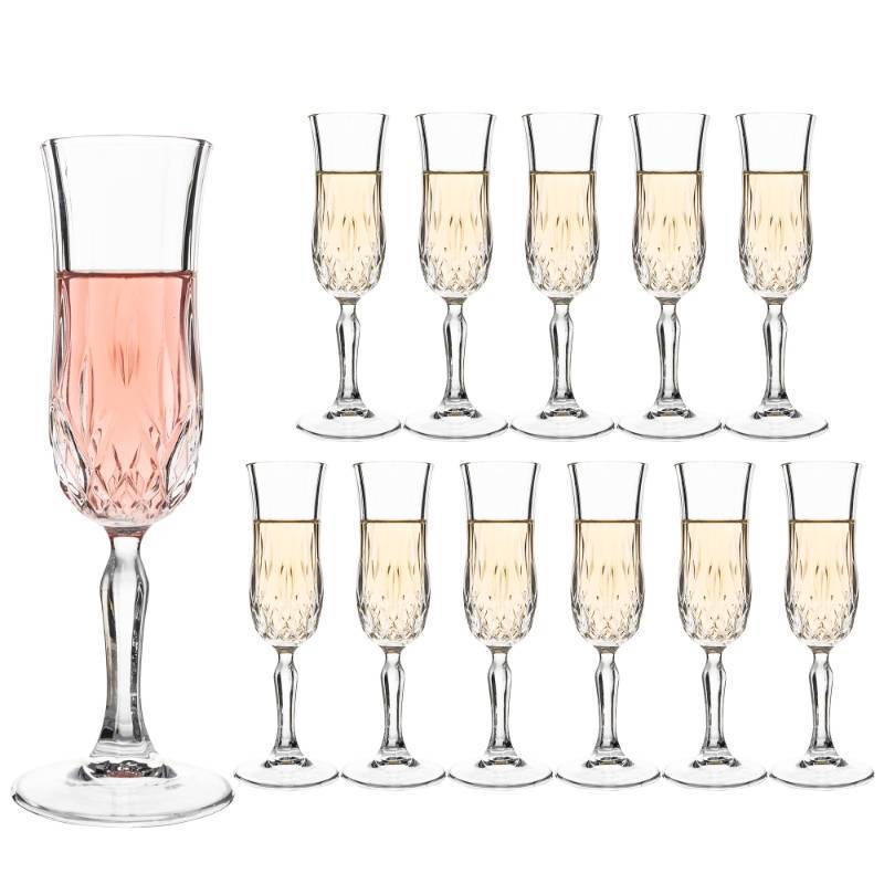 lot 11049 image: UMEIED Engraved Champagne Flutes, Set of 12-4.16 oz Elegant Etched Glass Coupe Glasses for Wedding, Anniversary, Bridal Shower & Parties