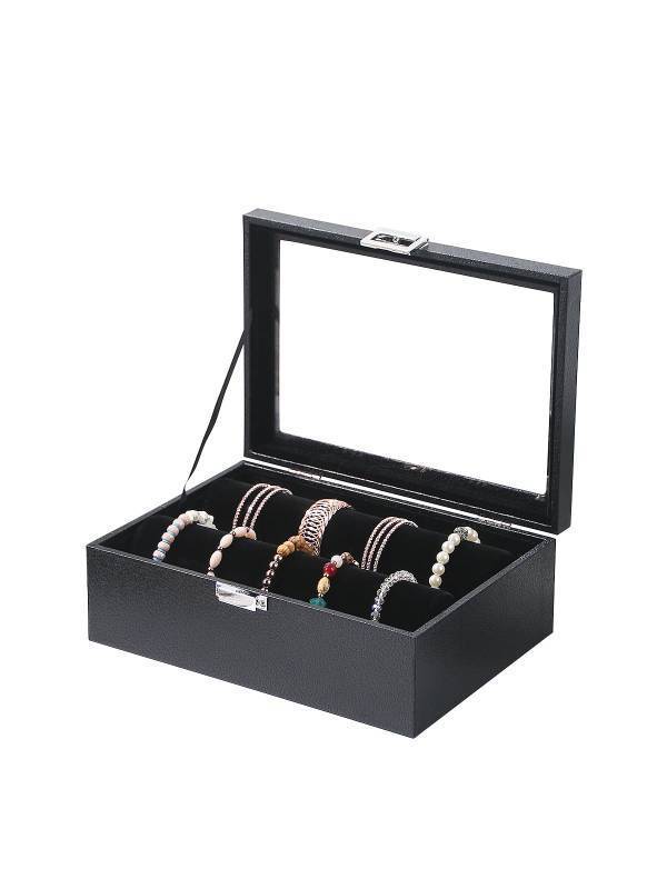 lot 11065 image: Kanwoder Bracelet Holder Organizer Box, Jewelry Storage Case with 2 Rods, Bangle Watch Display Tray for Women Girls (Black)