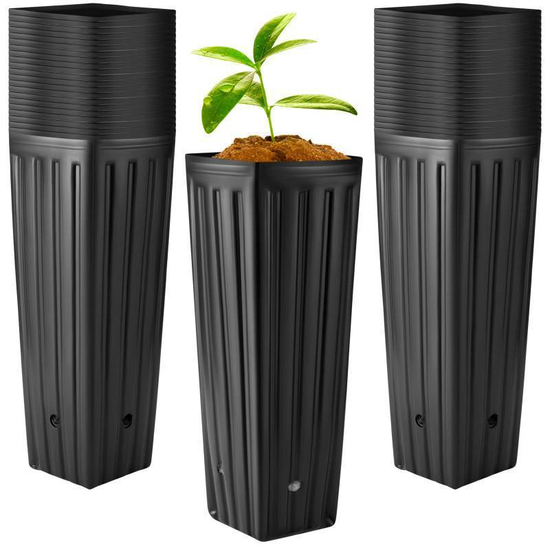 lot 11068 image: Nuenen 50 Pcs Tall Tree Pot Plastic Deep Plant Nursery Pots Black Seedling Treepots Flower Plant Container with Drainage Holes for Indoor Outdoor Gardening (11.8 H X 3.9 W)