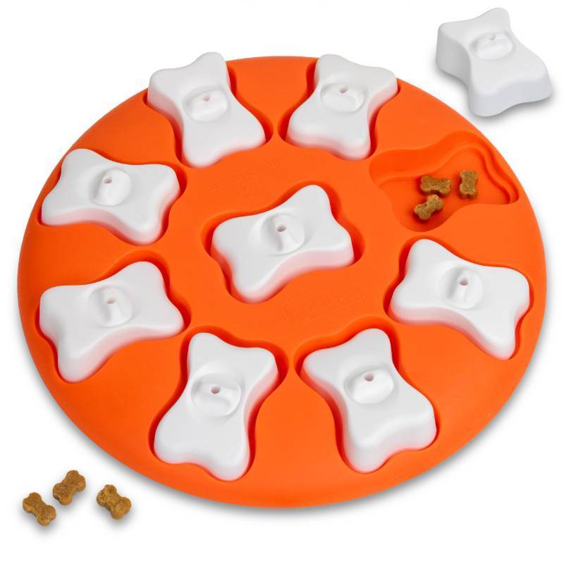 lot 11075 image: Outward Hound by Nina Ottosson Dog Smart Treat Puzzle Enrichment Toy, Level 1 Beginner, Orange (Used)