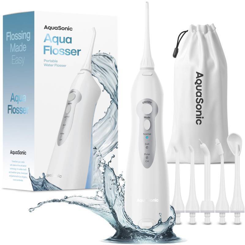 lot 11078 image: AquaSonic Water Flosser - Cordless Rechargeable Water Flossers for Teeth Cleaning - Waterproof Aqua Flosser, Portable Oral Irrigator for Dental Cleaning with 5 Jet Tips �� Braces Home Travel.