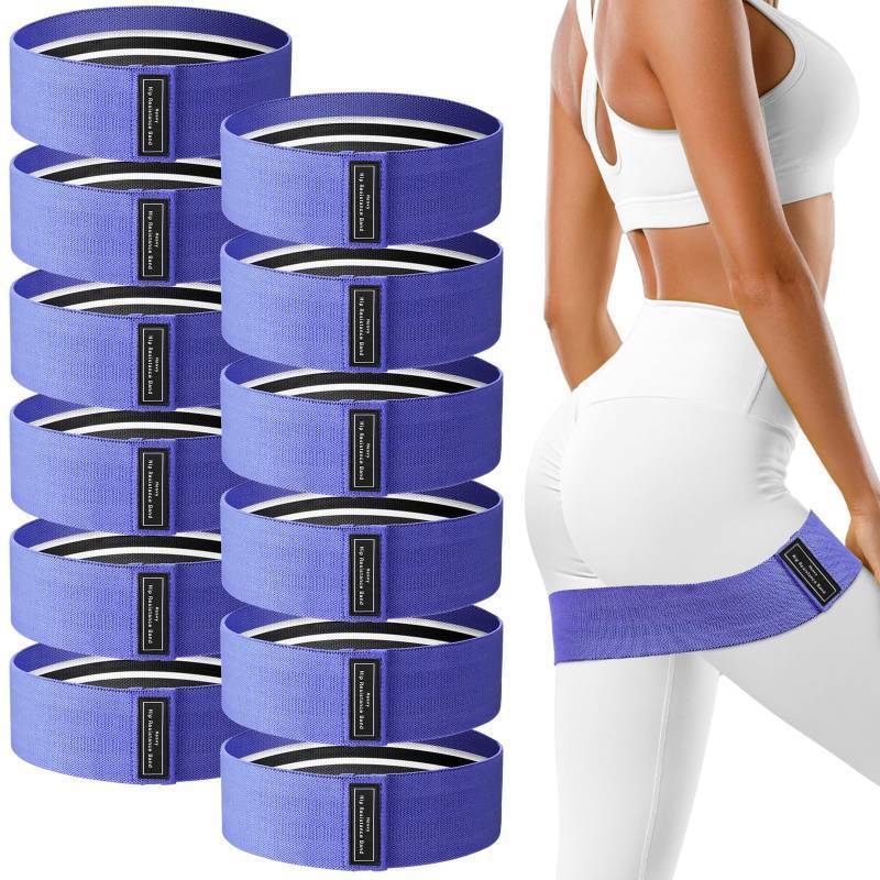lot 11082 image: 12 Pcs Fabric Resistance Bands for Working Out Booty Workout Stretch Exercise Bands Non Slip for Legs Squat Resistance Loop for Women Men Starter Butt Hip Thigh Fitness (Dark Purple,Heavy Resistance)