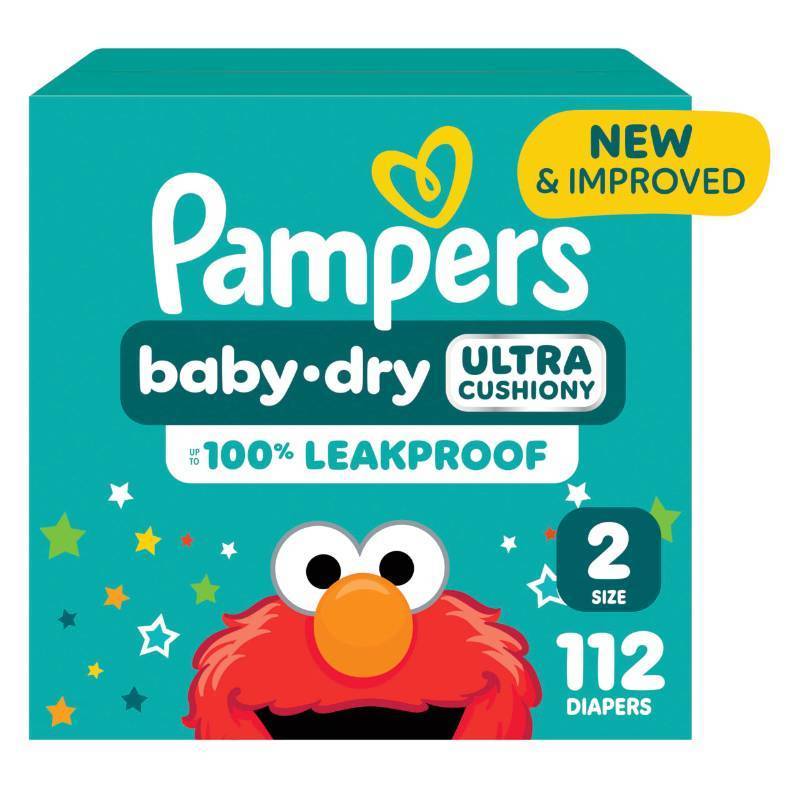 lot 11086 image: Pampers Diapers - Baby Dry - Size 2, 112 Count, Absorbent Disposable Infant Diaper (Packaging May Vary)