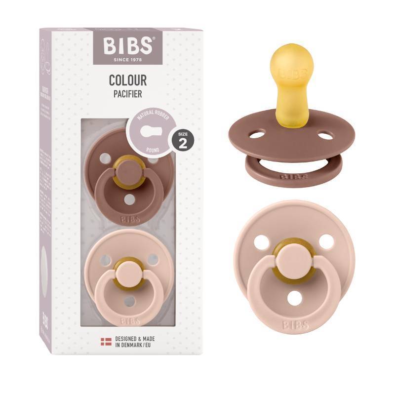 lot 12165 image: BIBS Pacifiers Colour Collection  Natural Rubber Baby Pacifier  Set of 2 BPA-Free Soothers  Made in Denmark  0 Months (Pack of 2)  WoodchuckBlush