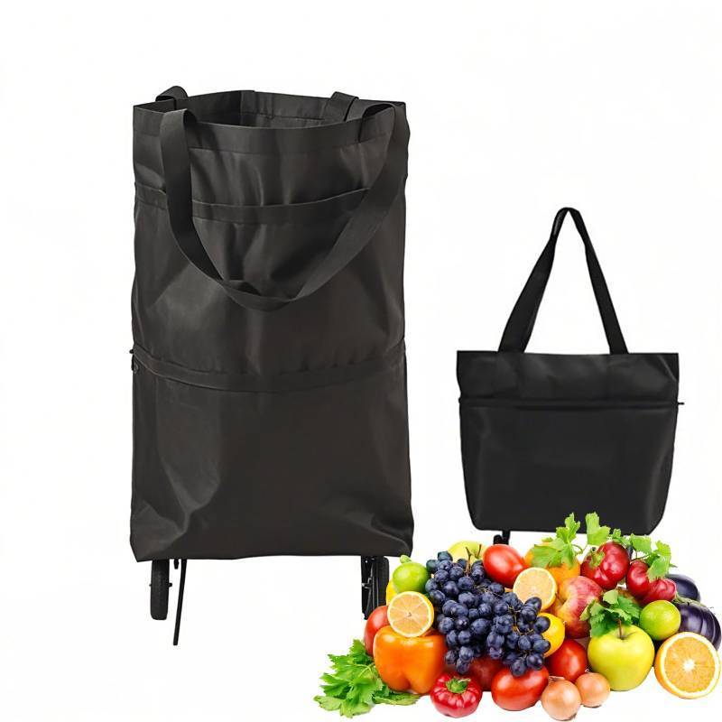 lot 12171 image: 2 in 1 Foldable Shopping Cart with Wheels for Groceries, 25kg Grocery Cart on Wheels Collapsible Shopping Carts for Groceries Waterproof Oxford Travel Bag Reusable (Black)