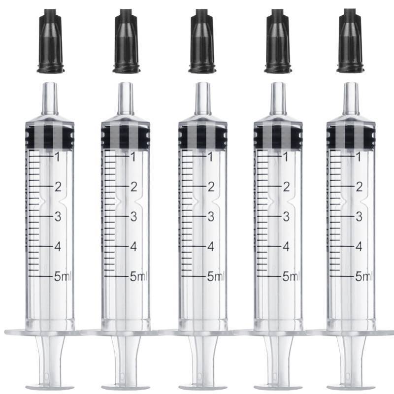 lot 12175 image: 5ml Plastic Syringe Without Needle for Liquid - Measuring Syringes with Caps , Separate Packaging , Pet Medicine Small Syringe for Cats and Dog - 5 ml 5Pack