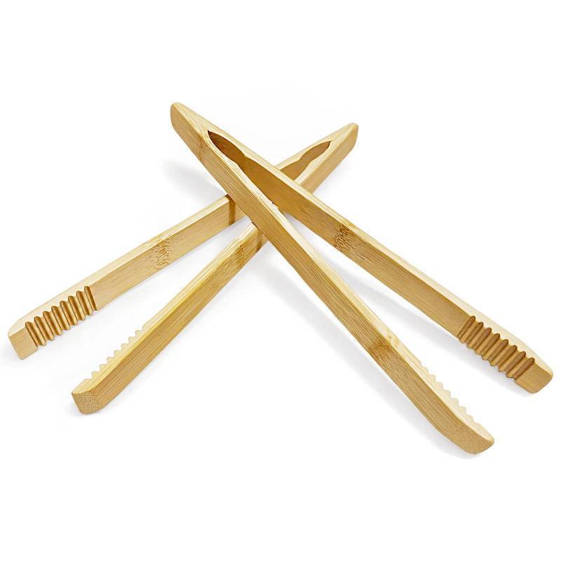 lot 12178 image: LKNNEASTO 2 Pack Premium Bamboo Toaster Tongs, 10 Inches Natural Wooden Tongs with Serrated Tips for a Secure Grip on Toast, Bagels, Pastries, and Salads, Reusable for Cooking & Serving