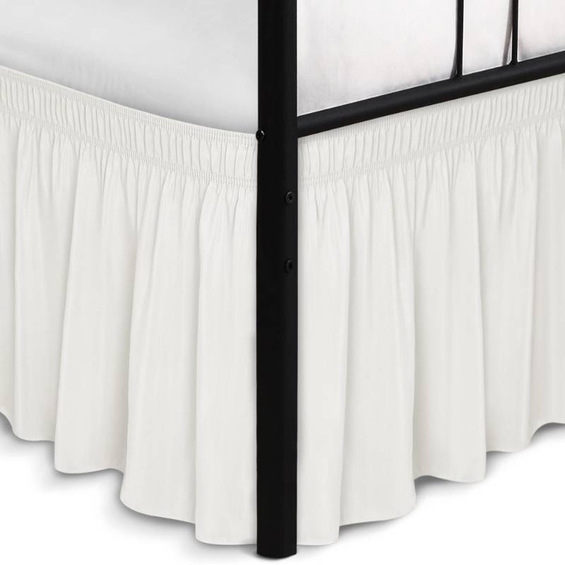 lot 12185 image: Biscaynebay Wrap Around Bed Skirts with Split Corners for King Beds 18 Drop, Ivory Adjustable Elastic Dust Ruffles Easy Fit Wrinkle Resistant Silky Luxurious Fabric Machine Washable