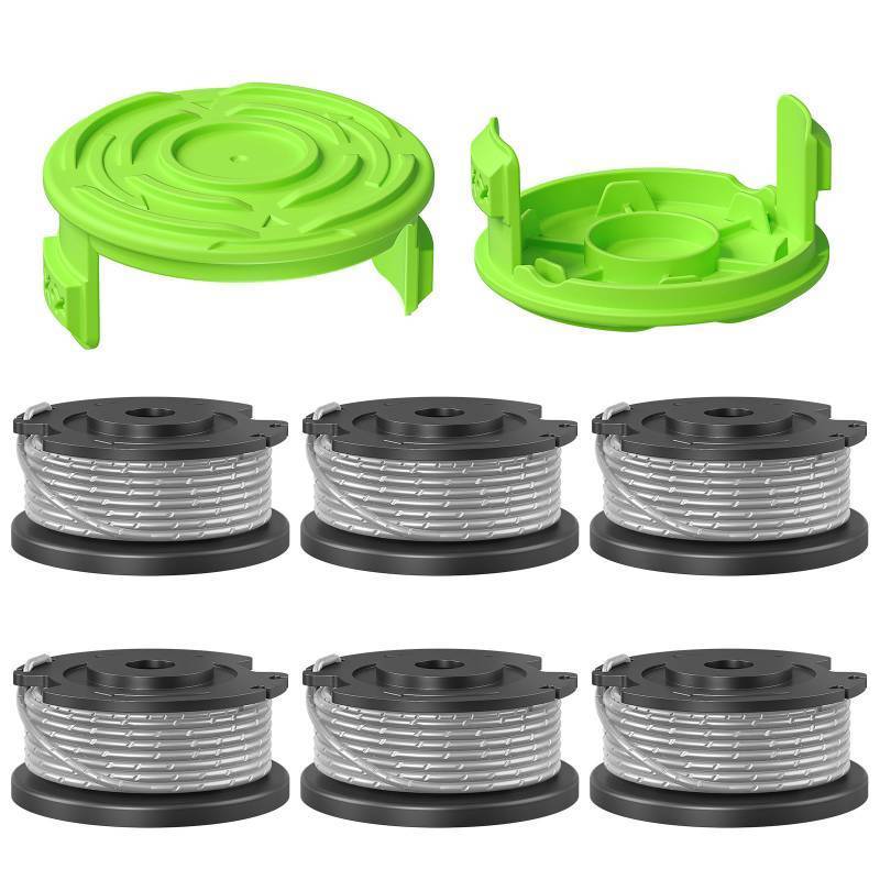 lot 12218 image: YWTESCH 0.065 Single Line Trimmer String Spool Fit for Greenworks Trimmer, 16Ft Auto-Feed Weed Wacker String Replacement Parts Compatible with Greenworks Weed Eater(6 Spool2 Cap)