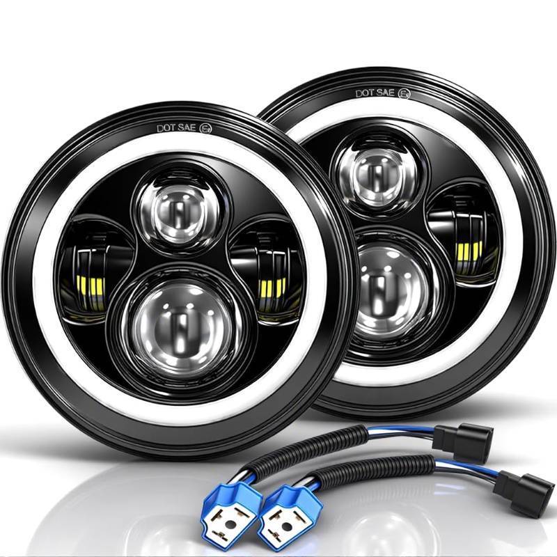 lot 12225 image: MGLLIGHT 7 Inch LED Headlights Round Halo Angel Eyes DRL Amber Turn Signal Lights H6024 LED Headlights Replace HighLow Sealed Beam Fits Wrangler JK TJ LJ CJ with H4 H13 Adapter, 2PCS