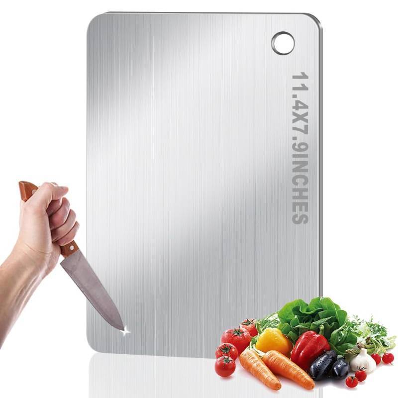 lot 12244 image: BLOCE Titanium Cutting Board for Kitchen, Stainless Non Stick Chopping Board, Upgrade Double Sided Food-Grade Titanium Board for Kitchen for Meat Cheese Vegetable (Small)