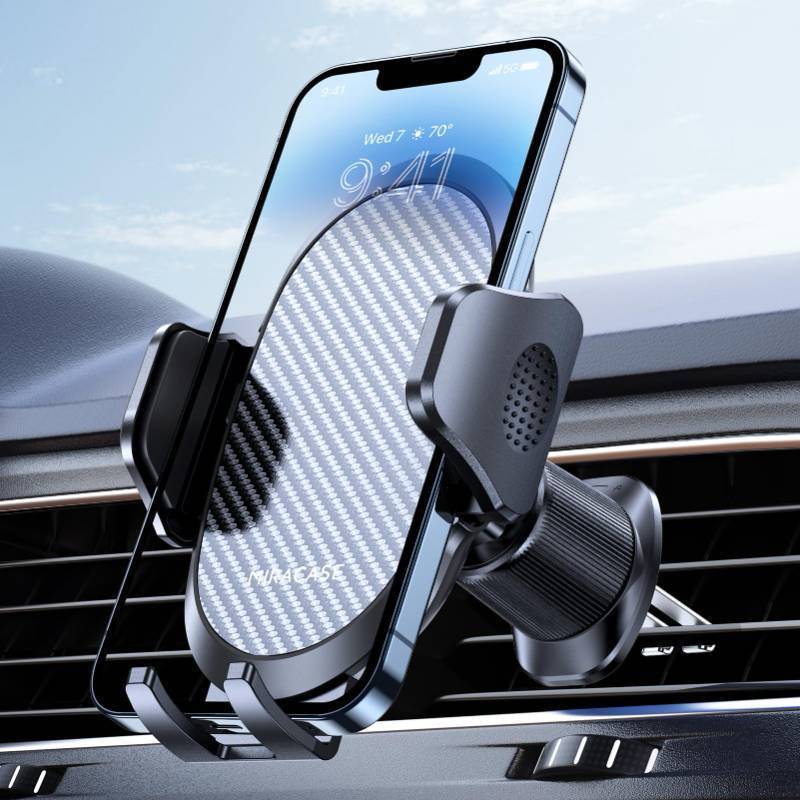lot 12255 image: Miracase Phone Holders for Your Car with Metal Hook Clip, Air Vent Cell Phone Stand Car Mount, Universal Automobile Cradle for Garmin GPS Fit iPhone Android and All Smartphones, Dark Black
