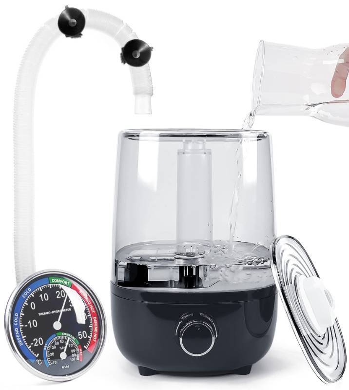 lot 13874 image: Top fill Reptile Fogger Terrariums Humidifier Fog Machine Mister with 4L Visible Large Tank & Extension Hoses, Suitable for Terrariums & Enclosures, Ideal for ReptilesAmphibiansHerpsVivariumMoss