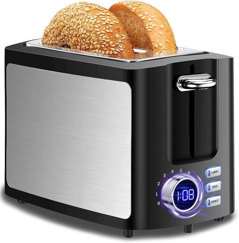 lot 13875 image: Toaster 2 Slice Wide Slot Toaster Best Rated Prime Displav Smart Toasters with LCD Digital Countdown Timer and BagelDefrostCancelReheat Function