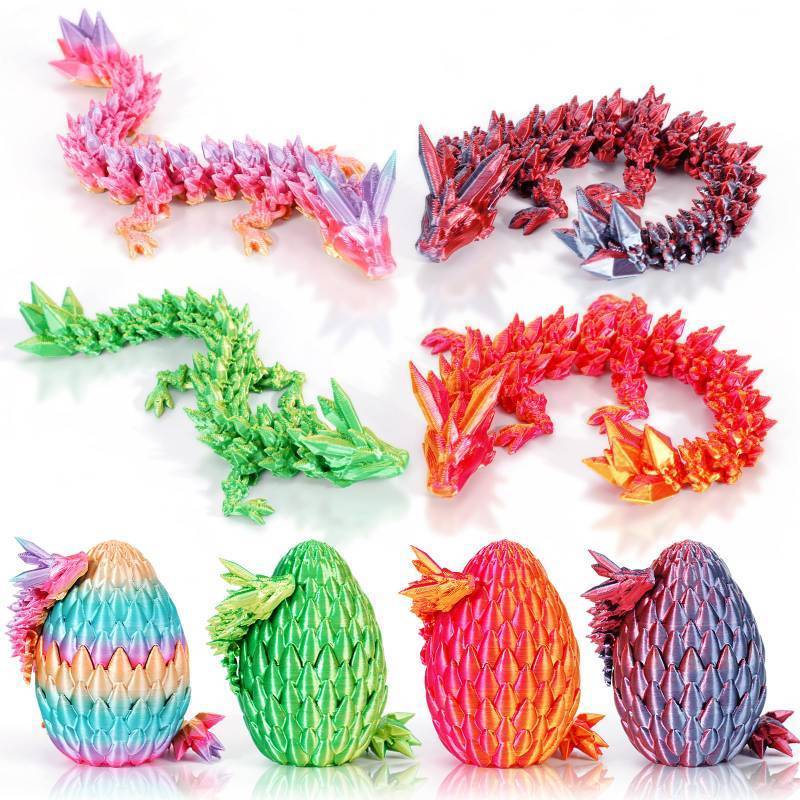 lot 14189 image: SHUWND 4PCS 3D Printed Dragon Eggs with Dragon Inside,Mini Easter Eggs Articulated Crystal Fidget Toys,Easter Basket Stuffers,Mystery Mythical Pieces (4PC-E)