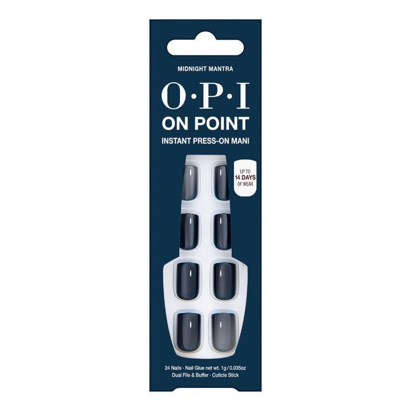 lot 14258 image: OPI On Point Midnight Mantra  Short Round Navy Blue Press On Nails  With Nail Glue  Long Lasting, Reusable, Non-damaging