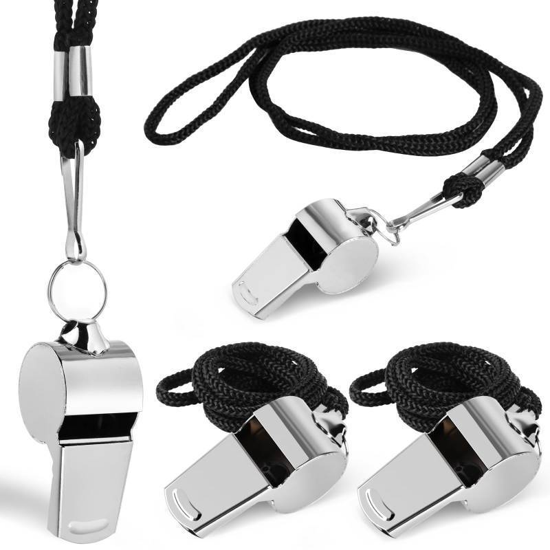 lot 14260 image: Guirnd Coach Whistle 4P, Stainless Steel Coaches Whistle with Lanyard, Loud Crisp Sound Sport Metal Whistles for Adults, Referees, Officials, Emergency, Outdoor