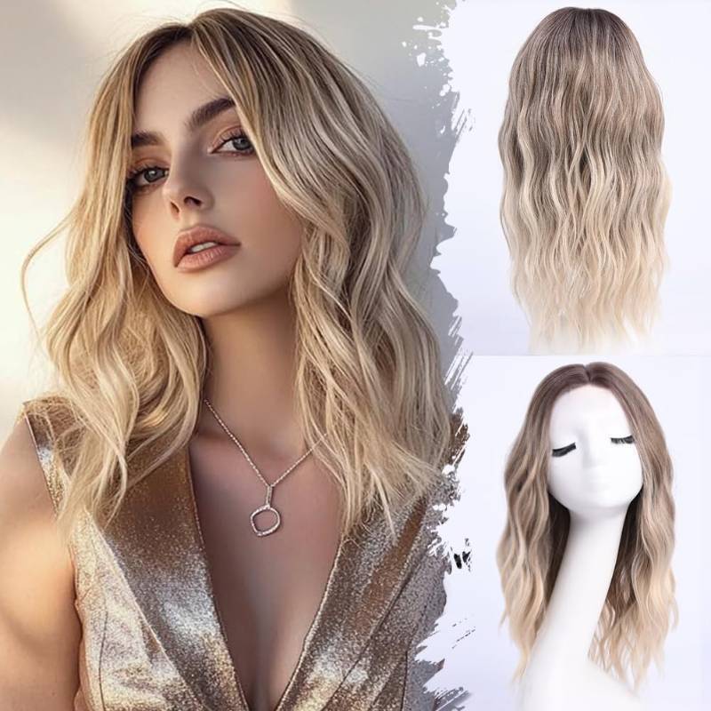 lot 14273 image: YaissmyLu Medium Length Wavy Wigs for Women 18 Inch Middle Part Wavy Wig Natural Looking Synthetic Heat Resistant Fiber Wig for Daily Party Use (18 inch) (Blonde Ash)