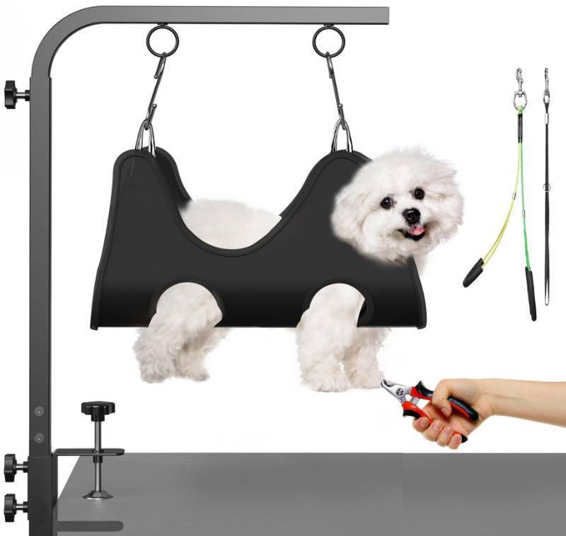 lot 15938 image: Adjustable Dog Grooming Arm with Clamps 42 Height-Adjustable Pet Grooming Stand with Hammock and No-Sit Haunch Holders, Ideal for Home Grooming, Trimming, and Nail Clipping (Table Not Included)
