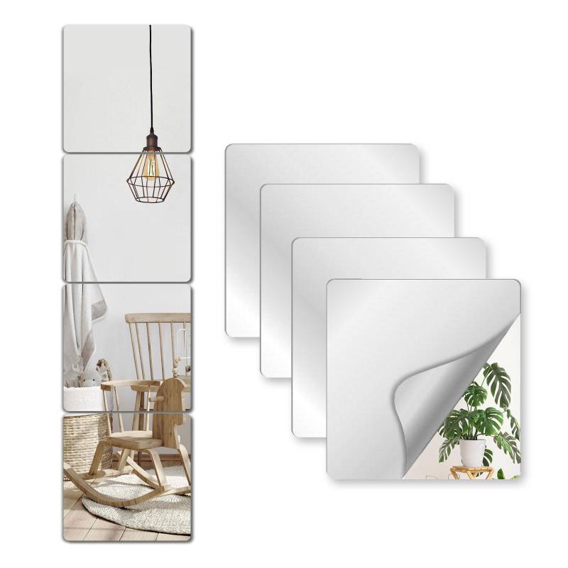 lot 16470 image: NKJVE Unbreakable Mirror Tiles Self Adhesive,8 PCS 8x 8 Toddler Mirror for Classroom Decor, Peel and Stick On Small Mirrors for Wall Decor, Shatterproof Plastic Mirrors Stickers for Kids Decorative