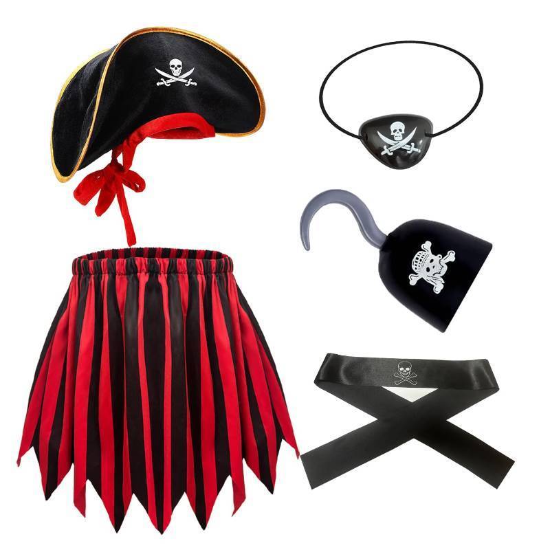 lot 18419 image: (Incomplete missing 3pieces)Byfirty 5pcs Pirate Costume Kids Girls Pirate Costumes Halloween Pirates Dress Up Accessories for Kids Gift