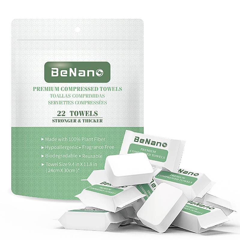 lot 18423 image: Benano Premium Disposable Compressed Face Towels Tablets, 100% USDA Biobased Quick Dry Portable Thick Towelettes Washcloths 11.8 in x 9.4 in for Hotel Camping Travel Guests Salon Ultra Soft Reusable