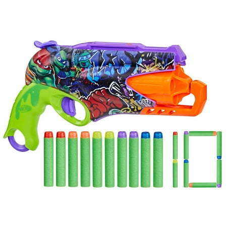 lot 18429 image: Nerf Teenage Mutant Ninja Turtles Dart Blaster  10 Elite Darts Kids Toys for Outdoor Summer Games Ages 8 and Up