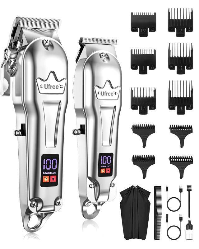 lot 18435 image: Ufree Hair Clippers for Men Professional, Barber Clippers and Trimmers Set, Cordless Hair Clippers for Hair Cutting Kit with LED Display, Electric Hair Trimmer, Gifts for Men, Silver