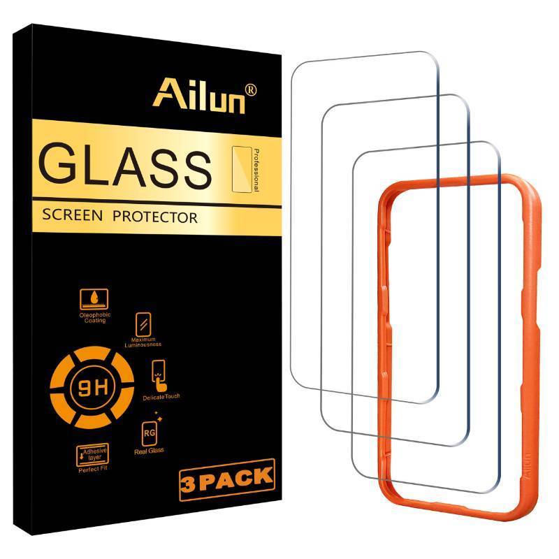 lot 18436 image: Ailun 3 Pack Screen Protector for iPhone 16 Pro Max 6.9 inch with Installation Frame, Tempered Glass, Sensor Protection, Dynamic Island Compatible, Case Friendly