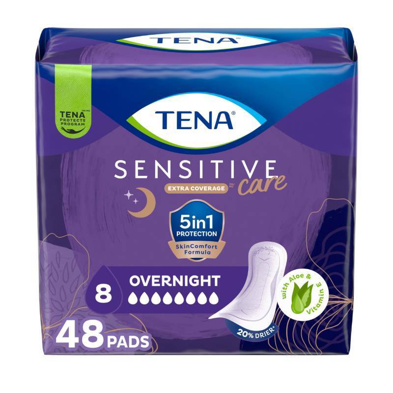 lot 19970 image: Tena Sensitive Care Incontinence Pads, Bladder Control, Postpartum for Women, Overnight Absorbency, Extra Coverage, 48 Count