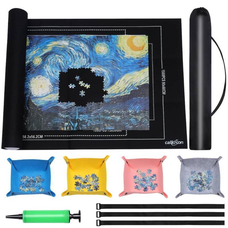 lot 20392 image: Callkroon Puzzle roll up mat Set of 4 for 500-1500 Piece Puzzles, a Great Gift for Puzzle Lovers, Soft Felt Weave, Easy to Carry When Traveling