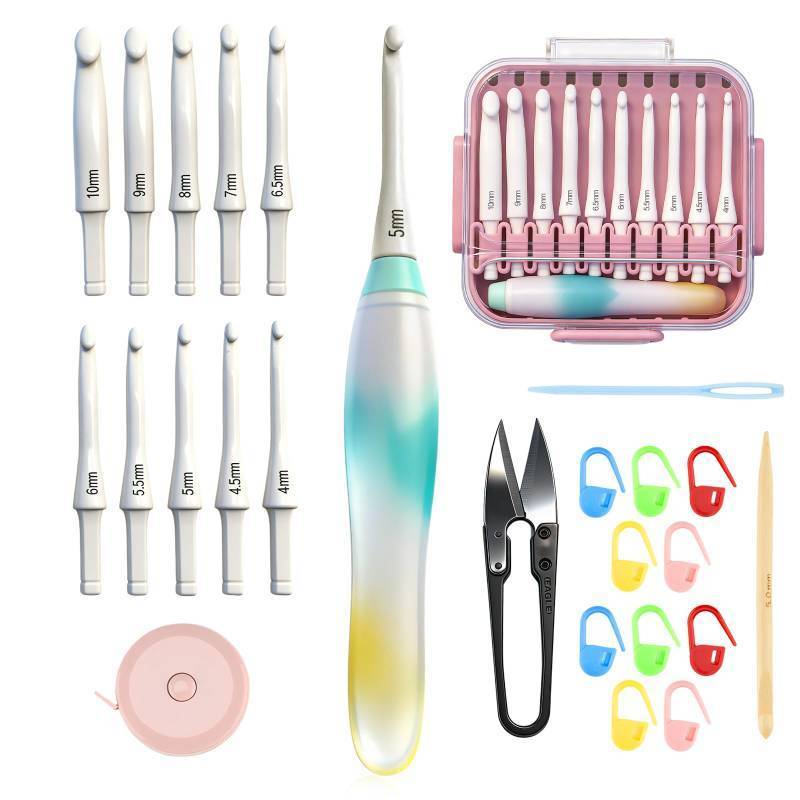 lot 20404 image: Crochet Hooks Set - Gel-Infused Jelly Touch Ergonomic Handle, 10 Sizes Interchangeable, All-in-One Kit with Organized Case for Beginners & Crafters
