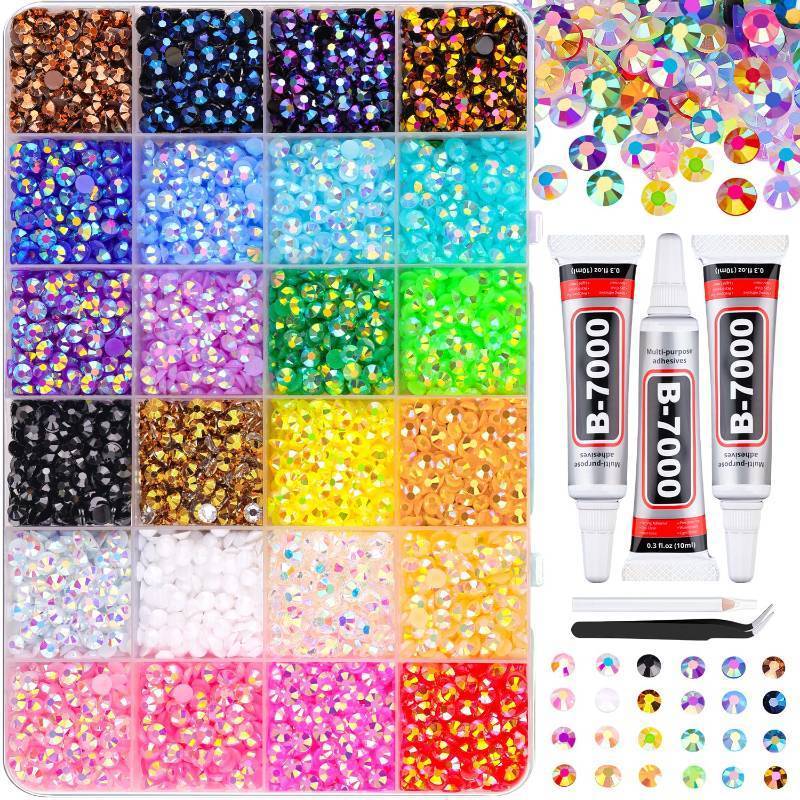 lot 20406 image: 9000Pcs Resin Jelly Rhinestones with Tweezers for Crafting, Mixed-Color 5mm Flatback Gems, Bedazzling Crystal with 3Pcs 10ml B7000 Jewelry Glue for DIY Crafts Clothing Tumblers Shoes Nail Art