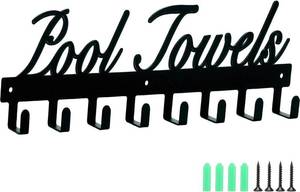 lot 18 image: Pool Towel Rack, Wall Mount Pool Towel Holder Towel Hanger Towel Hooks with 8 Hooks for Hanging Heavy Duty, Pool Accessories Outdoor Indoor for Beach Bathroom Towels, Robe, Bag