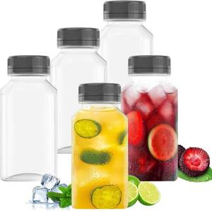 lot 42 image: Goiio 5 Pieces 6 Ounce Plastic Juice Bottles, Clear Bulk Beverage Containers, for Smoothies, Juice Milk and Homemade Beverages
