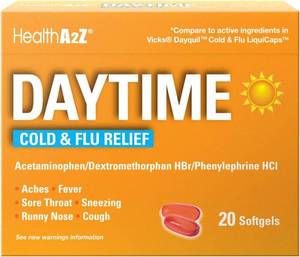 lot 600 image: HealthA2Z  Daytime  Cold & Flu Medicine  Powerful Multi-Symptom Daytime(20 Softgels) (Daytime Cold & Flu Medicine (20 Count Pack of 1) BB 22026