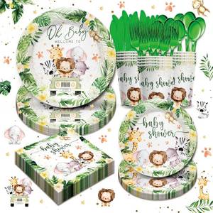 lot 2030 image: Safari Birthday Supplies Tableware Boys - Safari Jungle Baby Shower Party Decorations Include Plates, Cups, Napkins, Tableware, Wild Birthday Baby Shower Decorations  24 Guests