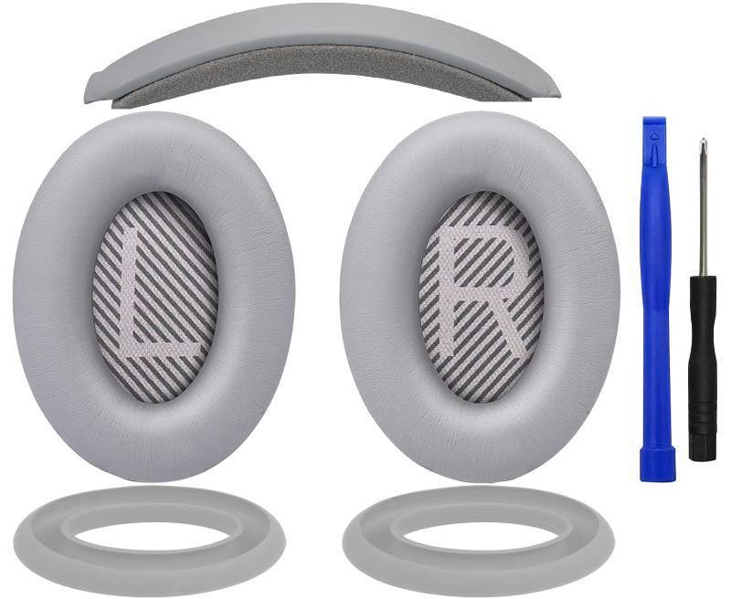 lot 2013 image: SOULWIT Replacement Kit for Bose QuietComfort QC35QC35 ii Over-Ear Headphones, Ear Pads Cushions  Headband  Silicone Earpads Cover Protector - Silver - Retail $32