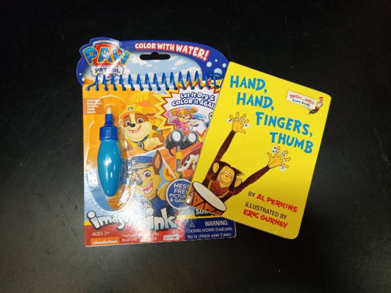 lot 2019 image: PAW Patrol Water Coloring Book with Hand Hand Fingers Thumb Book Set - Retail $17