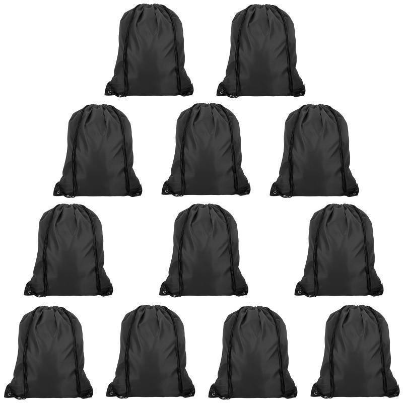 lot 2025 image: Dynvue 12pcs Drawstring Gym Bag Bulks, 13.39x16.93in Drawstring Backpack with Reinforced Bottom, Waterproof Gym Drawstring Bag Sackpack, Cinch Bags Drawstring for Sport Baseball Beach Traveling, Black