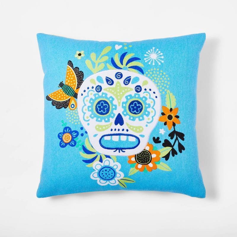 lot 2026 image: D�a de Muertos 16x16 Blue Decorative Pillow - Designed with Flavia Z Drago - Retail $10