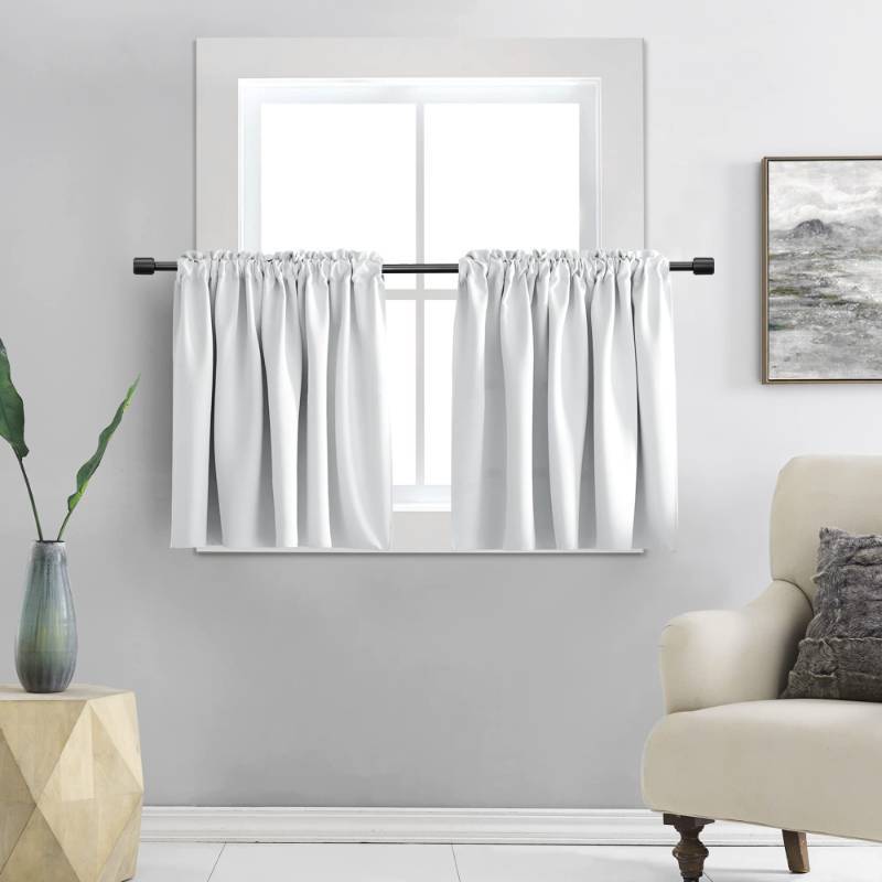 lot 2027 image: DONREN Off-White Small Window Curtain Panels Room Darkening Curtain Valances Tiers for Bathroom with Rod Pocket (42 x 24 Inch,1 Pair) - Retail $19